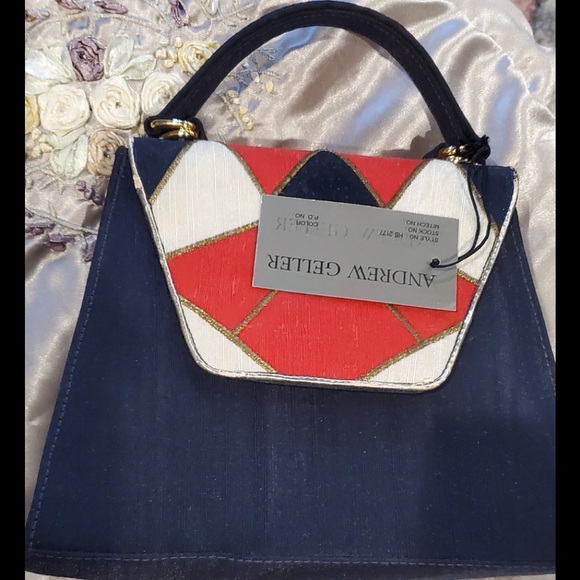 Andrew Geller Red Black and White formal shoes & handbag w/strap set - Picture 7 of 16